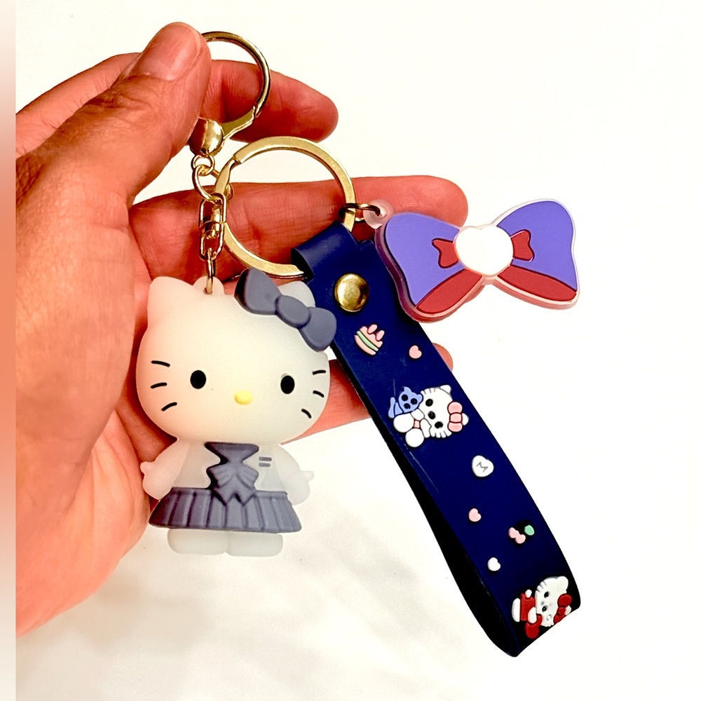 Hello Kitty Kawaii Navy Blue Dress with Blue Strap Purse Charm / Keychain.
